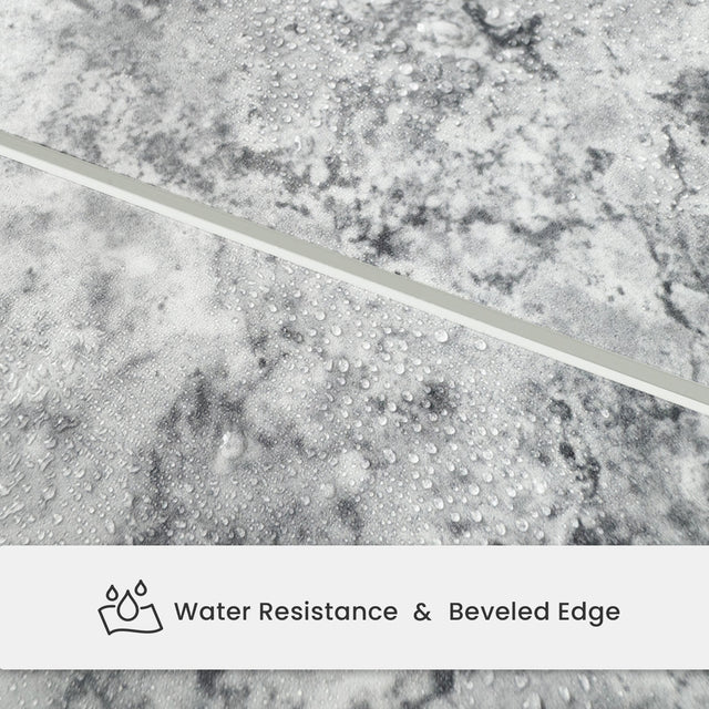 Close-up of Matte Urban Concrete backsplash tile showing water resistance and beveled edge detail